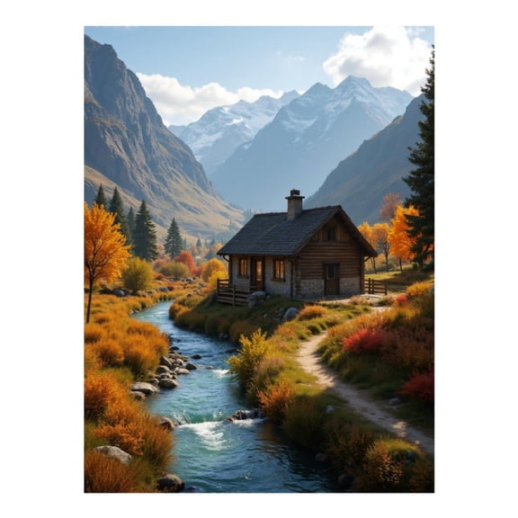 Diamond Art Kit for Adults, Rustic Cabin Mountain Stream Vista Diamond Painting for Adults Beginners, 5D DIY Diamond Art Painting Kits, Colorful Diamond Painting Craft for Home Decor 12x16