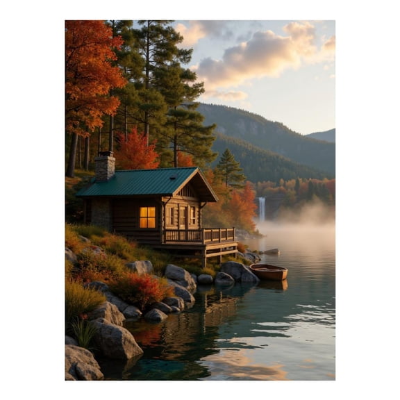 Diamond Art Kit for Adults, Rustic Cabin by Serene Lake Diamond Painting for Adults Beginners, 5D DIY Diamond Art Painting Kits, Colorful Diamond Painting Craft for Home Decor 12x16