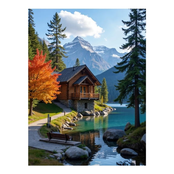 Diamond Art Kit for Adults, Rustic Lakeside Cabin Serenity Diamond Painting for Adults Beginners, 5D DIY Diamond Art Painting Kits, Colorful Diamond Painting Craft for Home Decor 12x16