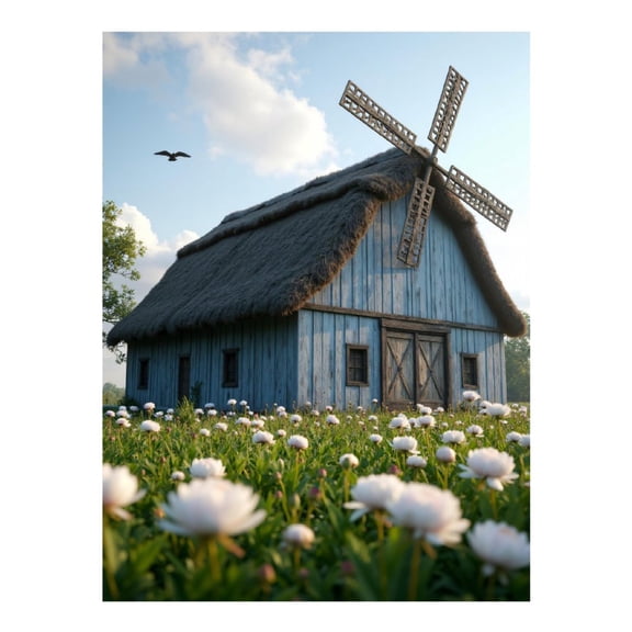 Diamond Art Kit for Adults, Rustic Windmill Floral Meadow Diamond Painting for Adults Beginners, 5D DIY Diamond Art Painting Kits, Colorful Diamond Painting Craft for Home Decor 12x16