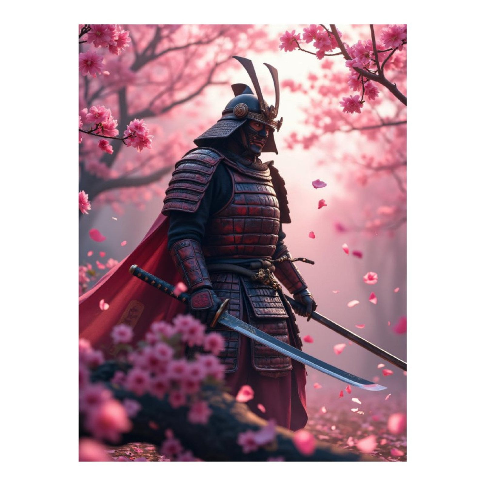 Diamond Art Kit for Adults, Samurai Blossoms Pink Armor Art Diamond Painting for Adults Beginners, 5D DIY Diamond Art Painting Kits, Colorful Diamond Painting Craft for Home Decor 12x16