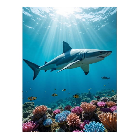 Diamond Art Kit for Adults, Shark Above Colorful Coral Reef Diamond Painting for Adults Beginners, 5D DIY Diamond Art Painting Kits, Colorful Diamond Painting Craft for Home Decor 12x16