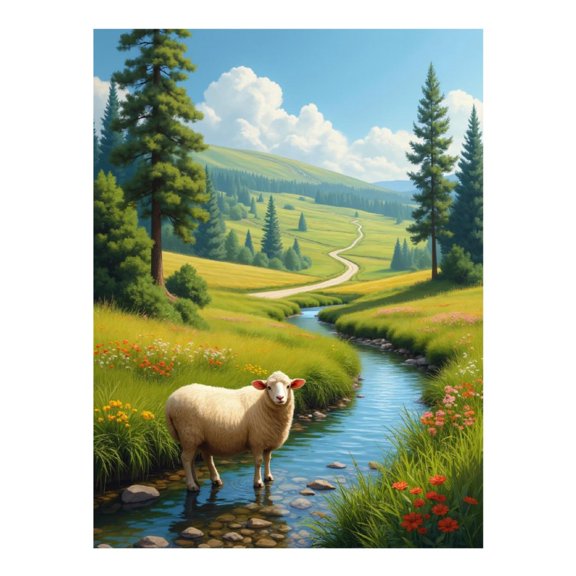 Diamond Art Kit for Adults, Sheep Creek Scenic Meadow Bliss Diamond Painting for Adults Beginners, DIY Diamond Art Painting Kits, 5D Diamond Painting Crafts for Home Decor 12x16 Frameless