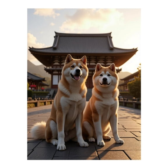 Diamond Art Kit for Adults, Shiba Inu Temple Sunset Duo Diamond Painting for Adults Beginners, 5D DIY Diamond Art Painting Kits, Colorful Diamond Painting Craft for Home Decor 12x16