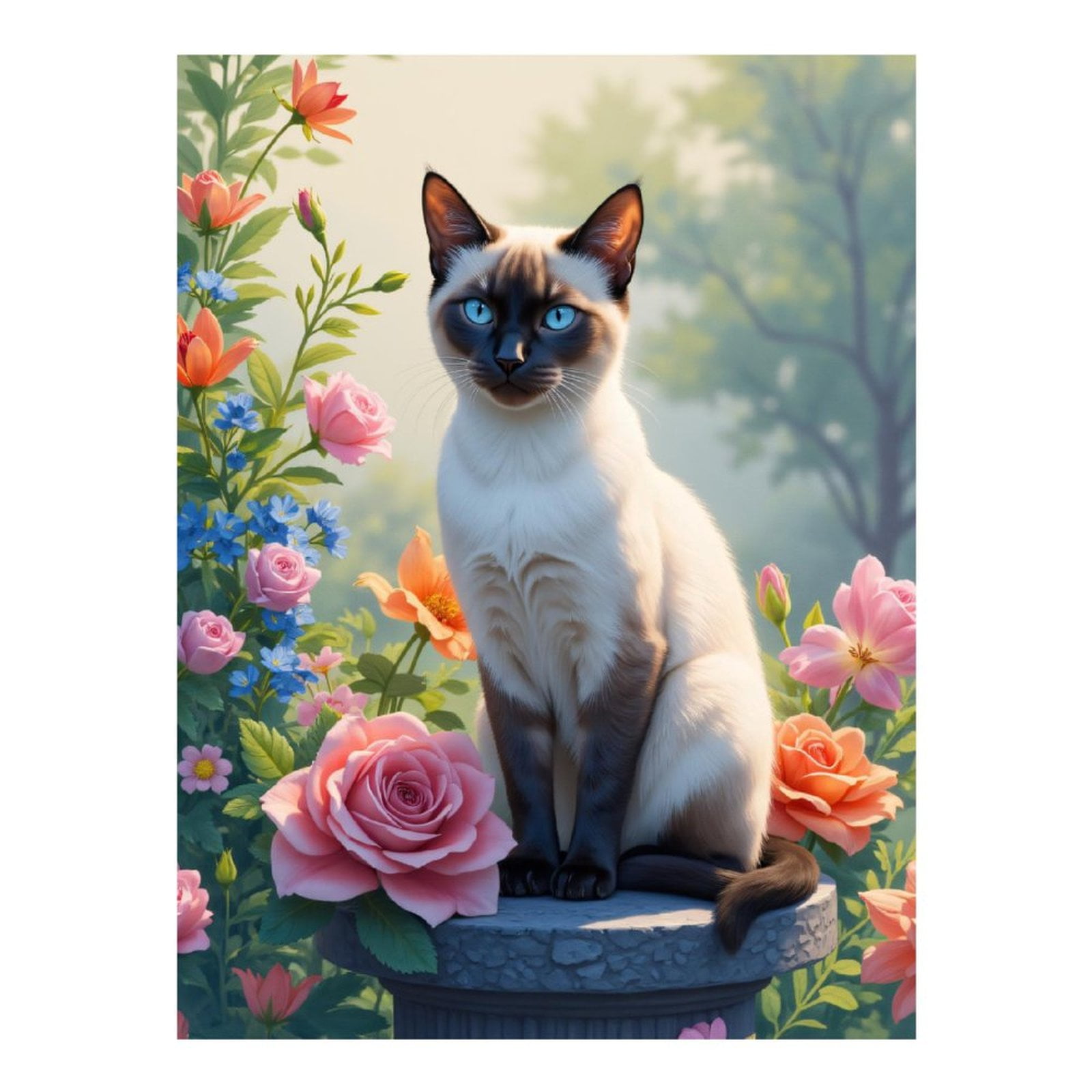 Diamond Art Kit for Adults, Siamese Cat Among Blossoms Diamond Painting for Adults Beginners, DIY Diamond Art Painting Kits, 5D Diamond Painting Crafts for Home Decor 12x16 Frameless