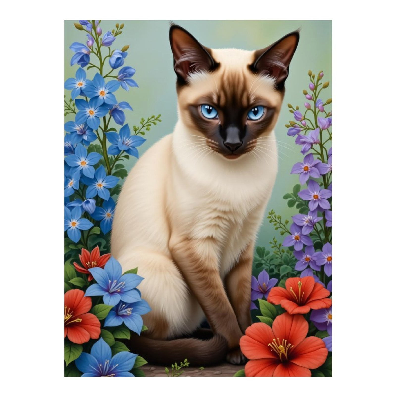 Diamond Art Kit for Adults, Siamese Cat Among Colorful Blooms Diamond Painting for Adults Beginners, DIY Diamond Art Painting Kits, 5D Diamond Painting Crafts for Home Decor 12x16 Frameless