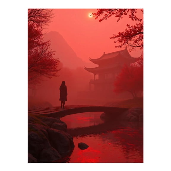 Diamond Art Kit for Adults, Silhouette Sunset Wooden Bridge Temple Diamond Painting for Adults Beginners, 5D DIY Diamond Art Painting Kits, Colorful Diamond Painting Craft for Home Decor 12x16