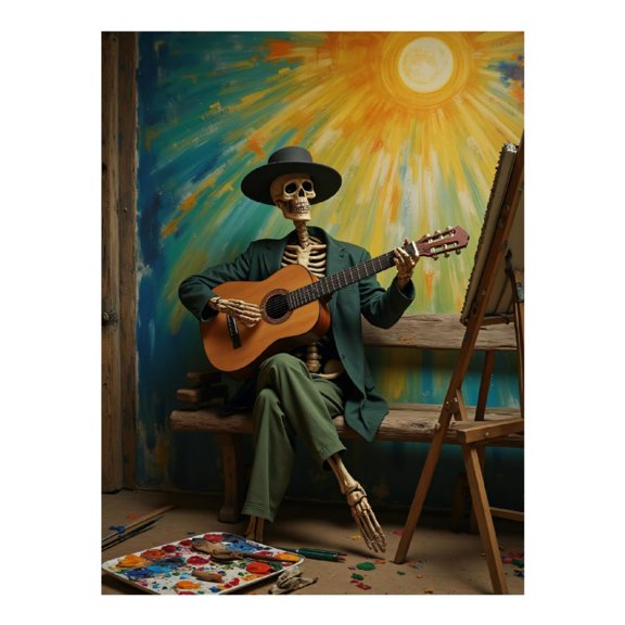 Diamond Art Kit for Adults, Skeleton Playing Guitar In Studio Diamond Painting for Adults Beginners, 5D DIY Diamond Art Painting Kits, Colorful Diamond Painting Craft for Home Decor 12x16