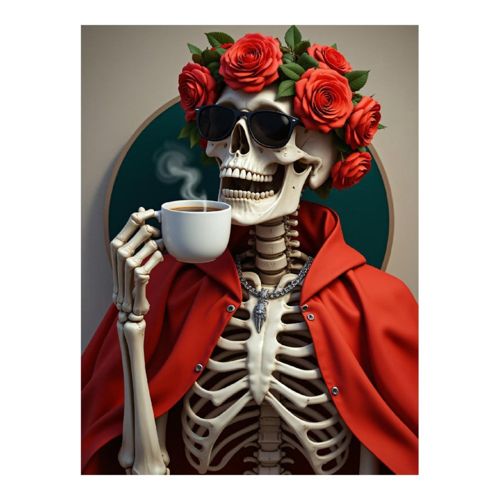 Diamond Art Kit for Adults, Skeleton Rose Cloak Coffee Stylish Diamond Painting for Adults Beginners, DIY Diamond Art Painting Kits, 5D Diamond Painting Crafts for Home Decor 12x16 Frameless