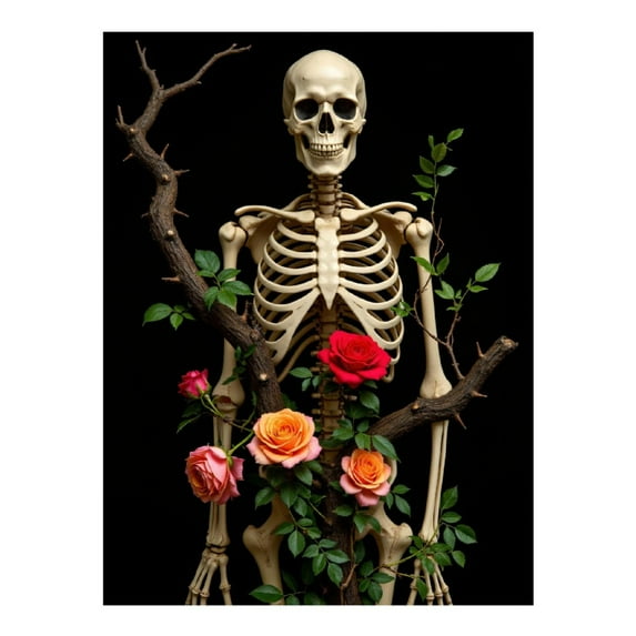 Diamond Art Kit for Adults, Skeleton Roses Nature Fusion Diamond Painting for Adults Beginners, DIY Diamond Art Painting Kits, 5D Diamond Painting Crafts for Home Decor 12x16 Frameless