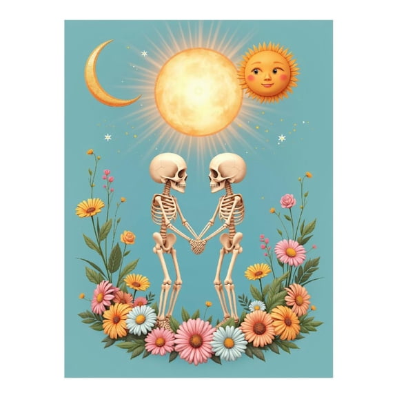 Diamond Art Kit for Adults, Skeletons Sun Moon Floral Art Diamond Painting for Adults Beginners, 5D DIY Diamond Art Painting Kits, Colorful Diamond Painting Craft for Home Decor 12x16 Frameless