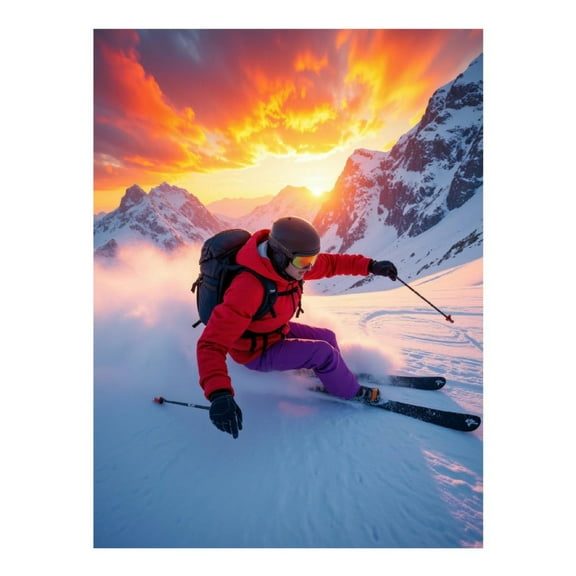 Diamond Art Kit for Adults, Skier Sunrise Mountain Adventure Diamond Painting for Adults Beginners, 5D DIY Diamond Art Painting Kits, Colorful Diamond Painting Craft for Home Decor 12x16