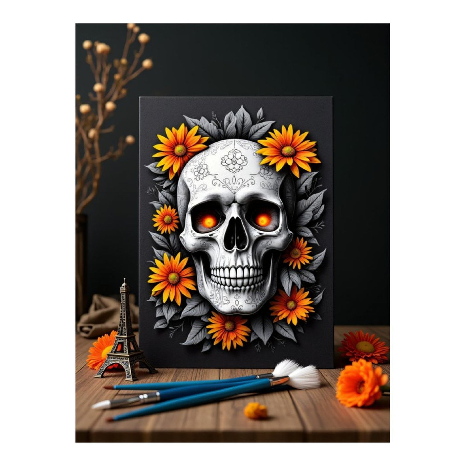 Diamond Art Kit for Adults, Skull Art Floral Canvas Paint Set Diamond Painting for Adults Beginners, 5D DIY Diamond Art Painting Kits, Colorful Diamond Painting Craft for Home Decor 12x16