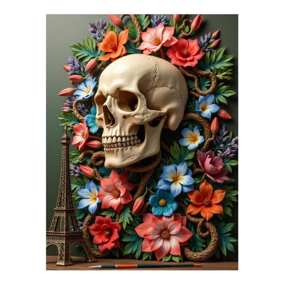 Diamond Art Kit for Adults, Skull Floral Eiffel Tower Art Diamond Painting for Adults Beginners, 5D DIY Diamond Art Painting Kits, Colorful Diamond Painting Craft for Home Decor 12x16