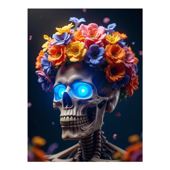 Diamond Art Kit for Adults, Skull With Glowing Eyes Flower Crown Diamond Painting for Adults Beginners, 5D DIY Diamond Art Painting Kits, Colorful Diamond Painting Craft for Home Decor 12x16