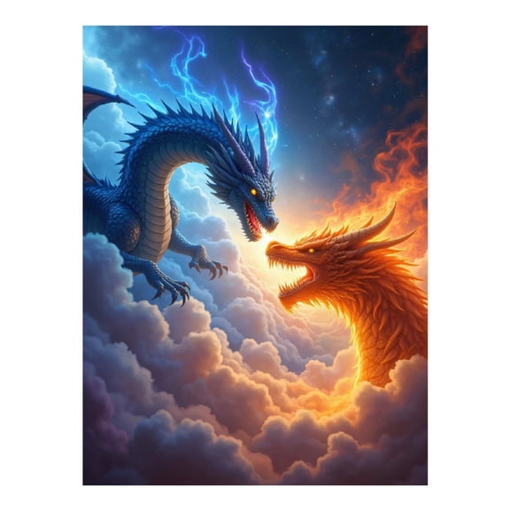 Diamond Art Kit for Adults, Sky Battle Dragons Elemental Showdown Diamond Painting for Adults Beginners, DIY Diamond Art Painting Kits, 5D Diamond Painting Crafts for Home Decor 12x16 Frameless