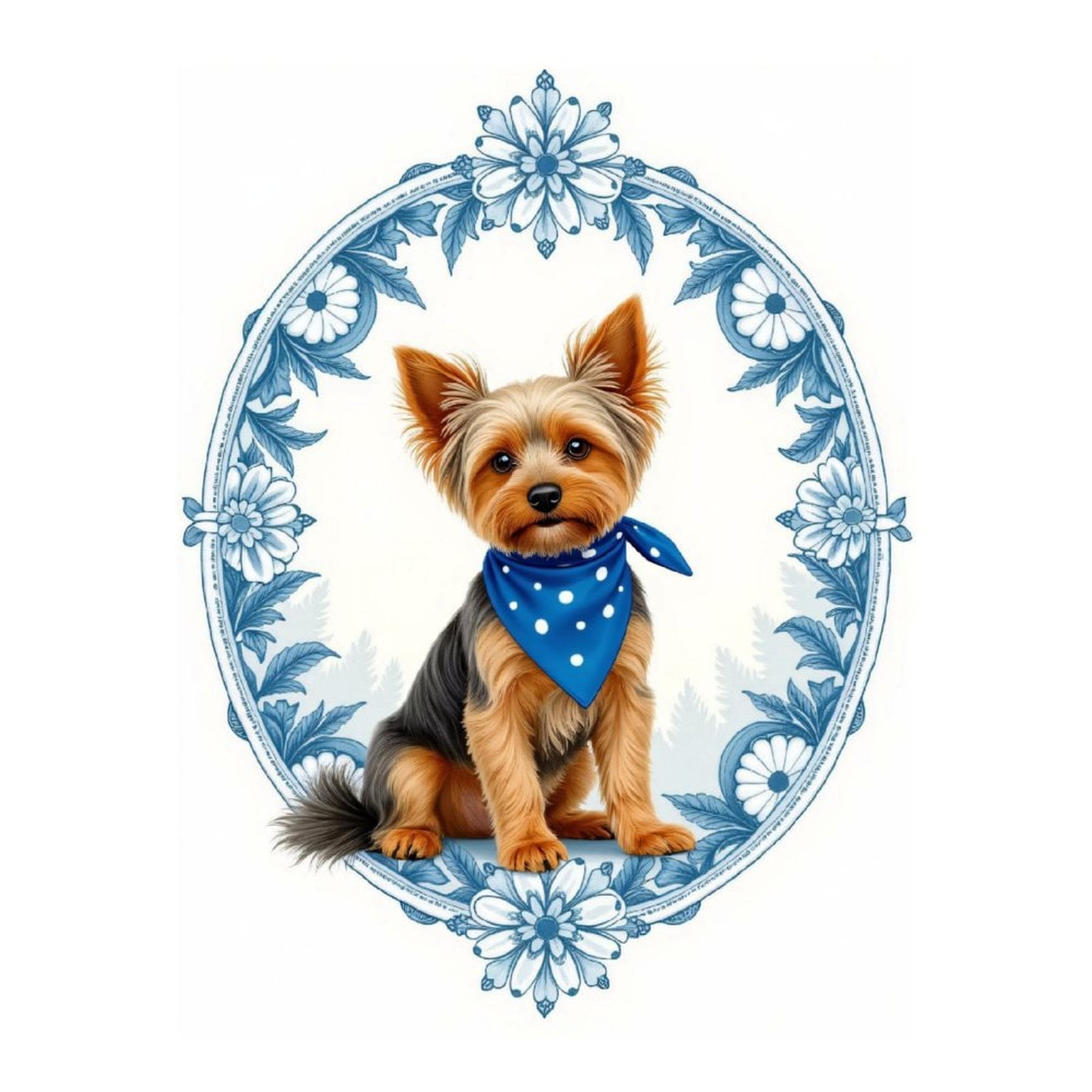 Diamond Art Kit for Adults, Small Dog Blue Bandana Floral Frame Diamond Painting for Adults Beginners, DIY Diamond Art Painting Kits, 5D Diamond Painting Crafts for Home Decor 12x16 Frameless