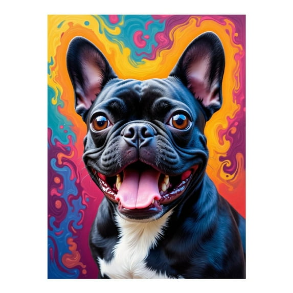 Diamond Art Kit for Adults, Smiling French Bulldog Vibrant Background Diamond Painting for Adults Beginners, DIY Diamond Art Painting Kits, 5D Diamond Painting Crafts for Home Decor 12x16 Frameless