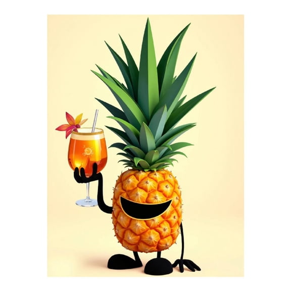 Diamond Art Kit for Adults, Smiling Pineapple Character Drink Diamond Painting for Adults Beginners, 5D DIY Diamond Art Painting Kits, Colorful Diamond Painting Craft for Home Decor 12x16
