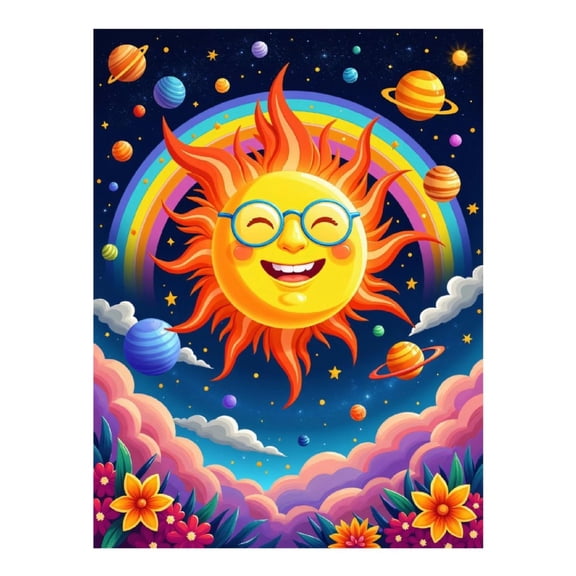 Diamond Art Kit for Adults, Smiling Sun Solar System Rainbow Diamond Painting for Adults Beginners, 5D DIY Diamond Art Painting Kits, Colorful Diamond Painting Craft for Home Decor 12x16