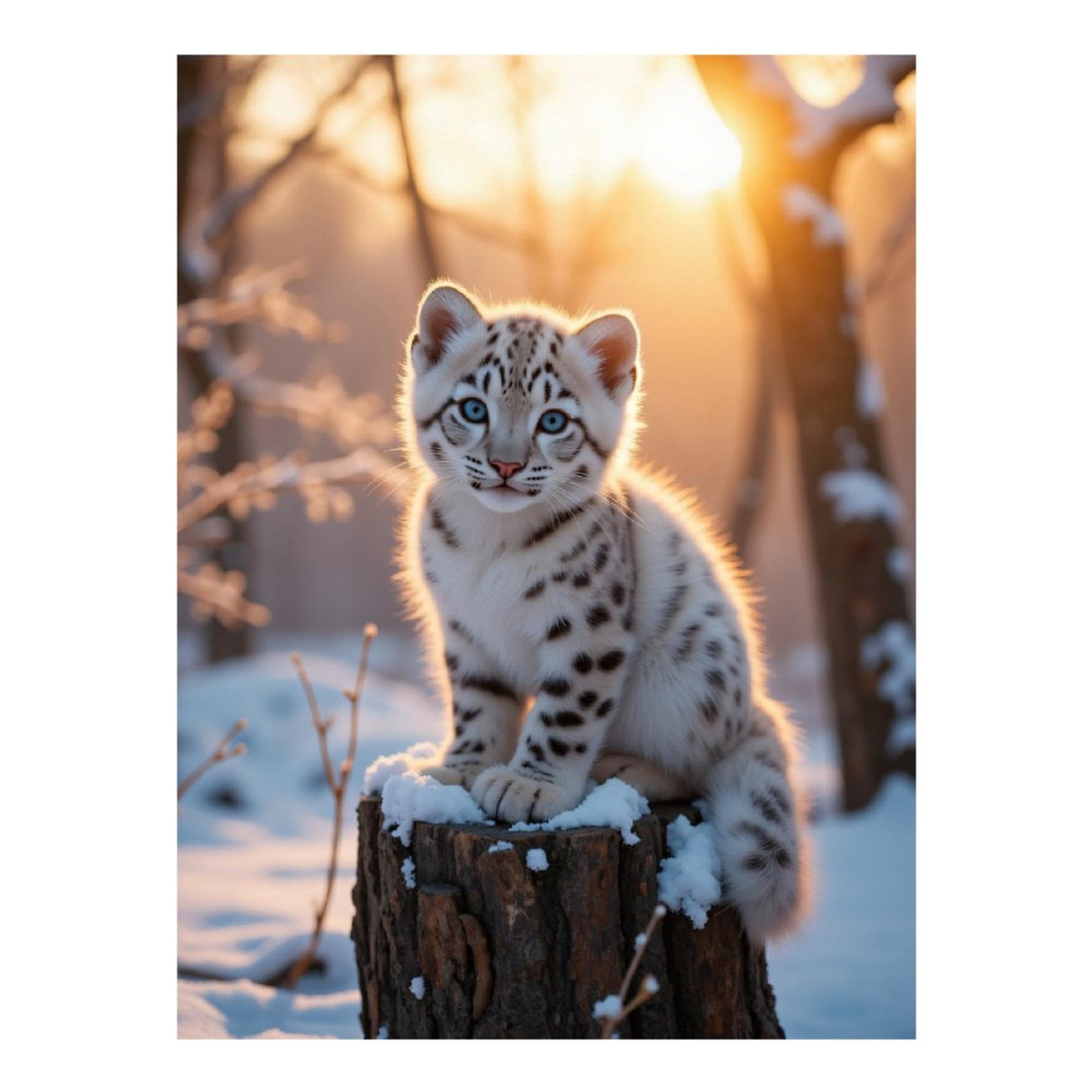 Diamond Art Kit for Adults, Snow Leopard Cub Winter Sunset Diamond Painting for Adults Beginners, 5D DIY Diamond Art Painting Kits, Colorful Diamond Painting Craft for Home Decor 12x16