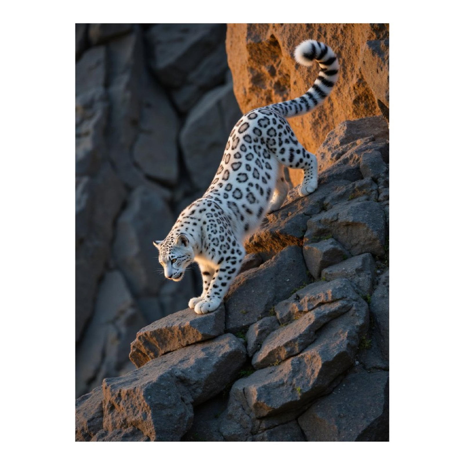 Diamond Art Kit for Adults, Snow Leopard Stepping Down Rocks Diamond Painting for Adults Beginners, DIY Diamond Art Painting Kits, 5D Diamond Painting Crafts for Home Decor 12x16 Frameless