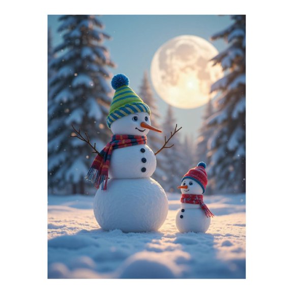 Diamond Art Kit for Adults, Snowman Family Under Moonlight Diamond Painting for Adults Beginners, DIY Diamond Art Painting Kits, 5D Diamond Painting Crafts for Home Decor 12x16 Frameless