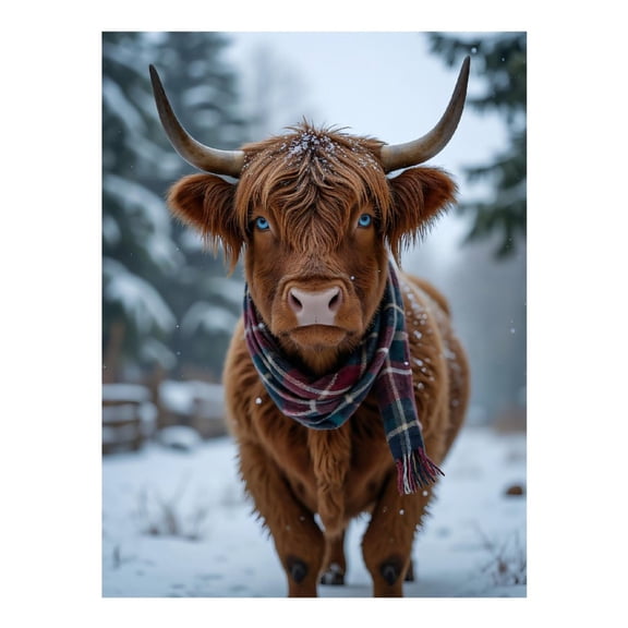 Diamond Art Kit for Adults, Snowy Cow With Plaid Scarf Diamond Painting for Adults Beginners, 5D DIY Diamond Art Painting Kits, Colorful Diamond Painting Craft for Home Decor 12x16