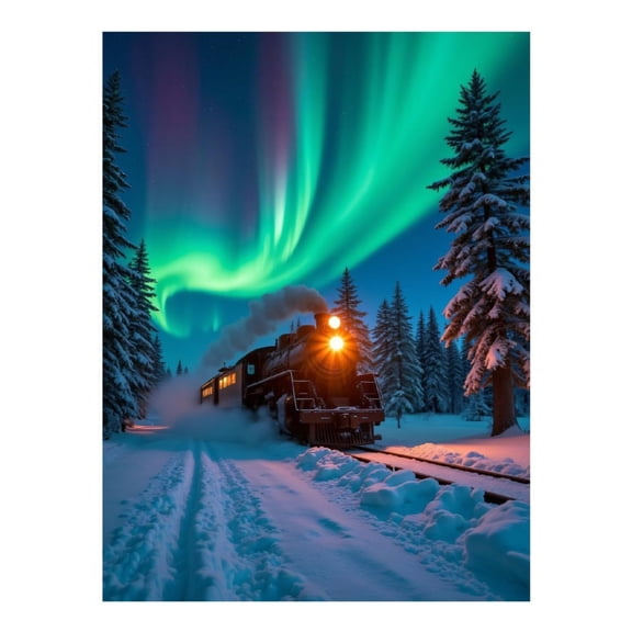 Diamond Art Kit for Adults, Snowy Train Aurora Night Sky Diamond Painting for Adults Beginners, 5D DIY Diamond Art Painting Kits, Colorful Diamond Painting Craft for Home Decor 12x16