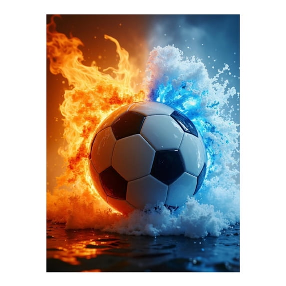 Diamond Art Kit for Adults, Soccer Ball Fiery Ice Contrast Diamond Painting for Adults Beginners, 5D DIY Diamond Art Painting Kits, Colorful Diamond Painting Craft for Home Decor 12x16
