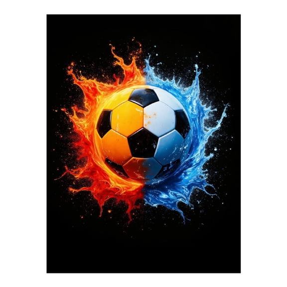 Diamond Art Kit for Adults, Soccer Ball Fire Water Fusion Diamond Painting for Adults Beginners, DIY Diamond Art Painting Kits, 5D Diamond Painting Crafts for Home Decor 12x16 Frameless