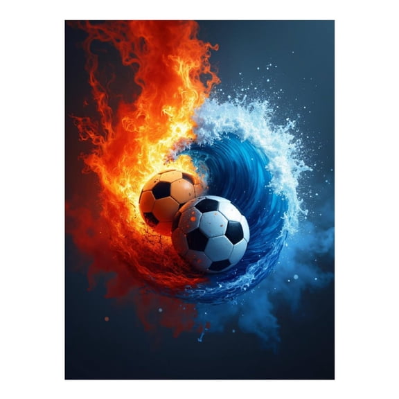 Diamond Art Kit for Adults, Soccer Energy Fire Water Fusion Diamond Painting for Adults Beginners, 5D DIY Diamond Art Painting Kits, Colorful Diamond Painting Craft for Home Decor 12x16 Frameless