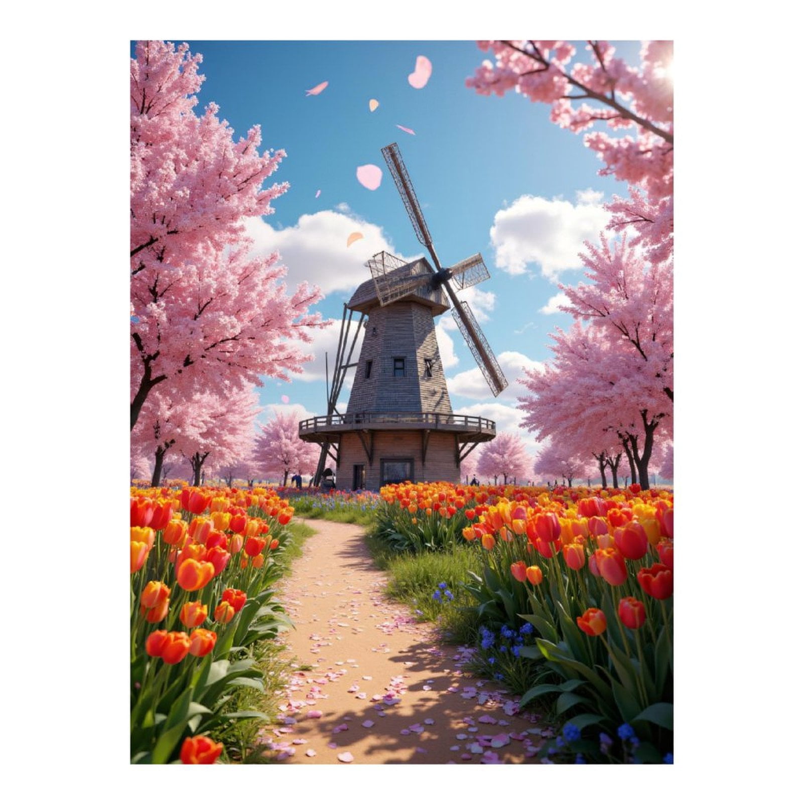 Diamond Art Kit for Adults, Spring Windmill Blossom Tulips Pathway ...