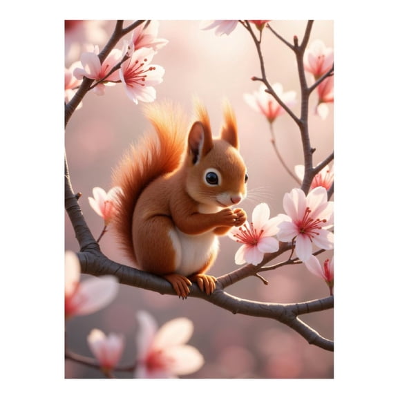 Diamond Art Kit for Adults, Squirrel Blossom Branch Serenity Diamond Painting for Adults Beginners, DIY Diamond Art Painting Kits, 5D Diamond Painting Crafts for Home Decor 12x16 Frameless