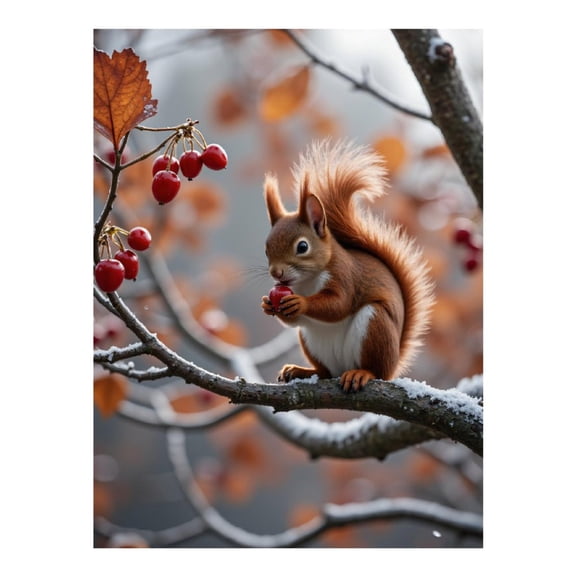 Diamond Art Kit for Adults, Squirrel Eating Red Berries Winter Diamond Painting for Adults Beginners, 5D DIY Diamond Art Painting Kits, Colorful Diamond Painting Craft for Home Decor 12x16