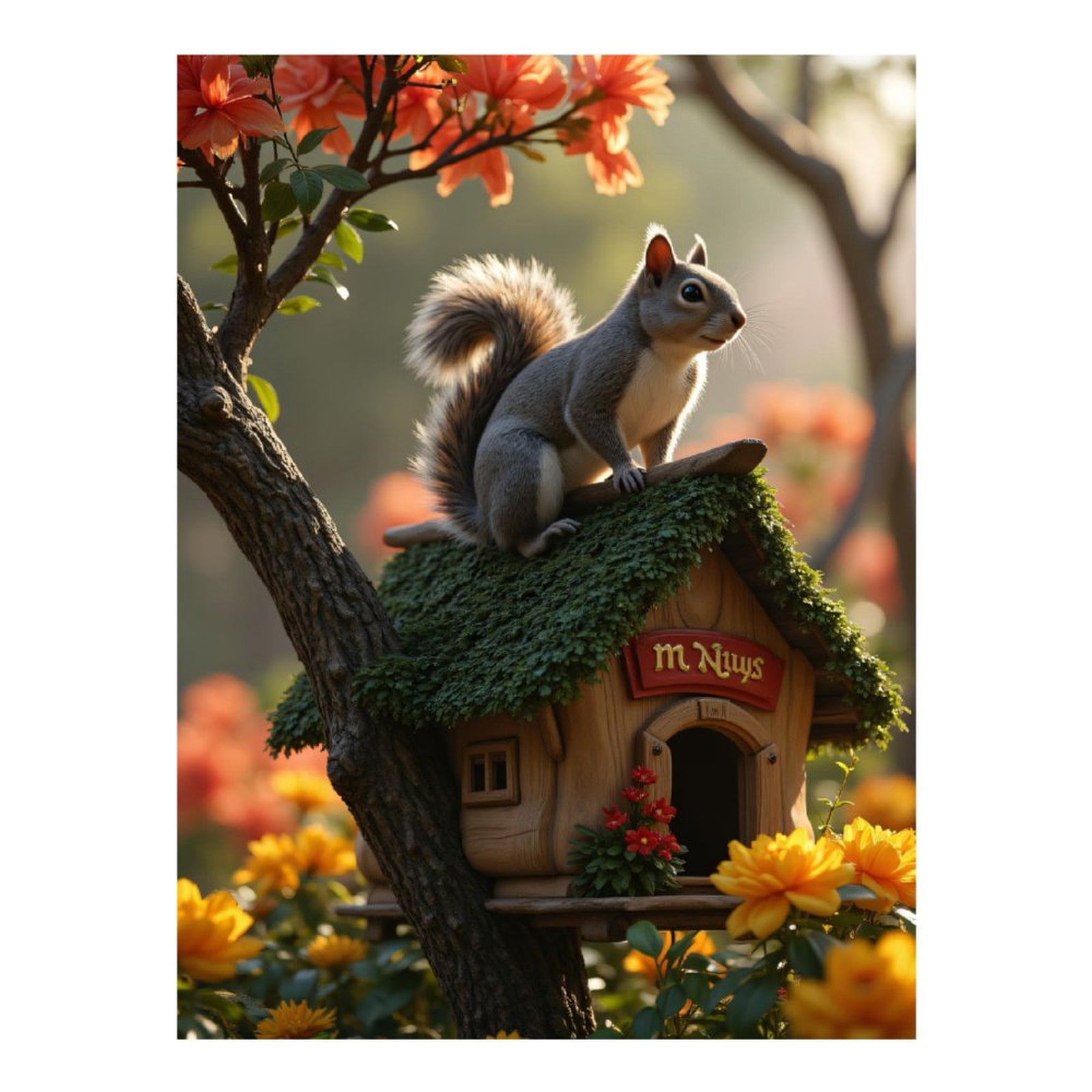 Diamond Art Kit for Adults, Squirrel Nature Wooden House Blossoms Diamond Painting for Adults Beginners, 5D DIY Diamond Art Painting Kits, Colorful Diamond Painting Craft for Home Decor 12x16