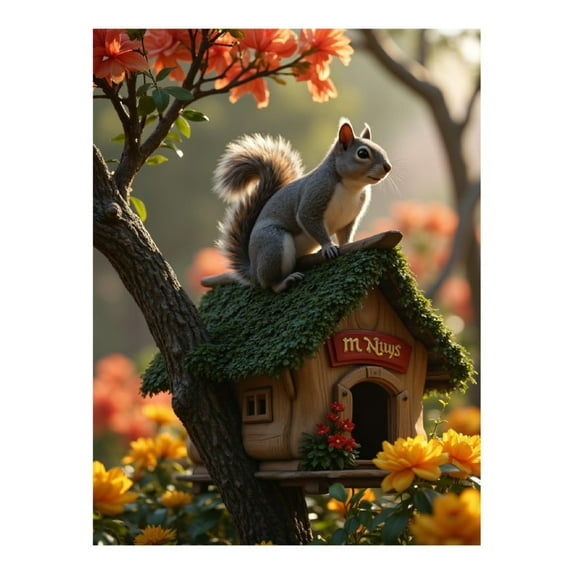 Diamond Art Kit for Adults, Squirrel Nature Wooden House Blossoms Diamond Painting for Adults Beginners, DIY Diamond Art Painting Kits, 5D Diamond Painting Crafts for Home Decor 12x16 Frameless