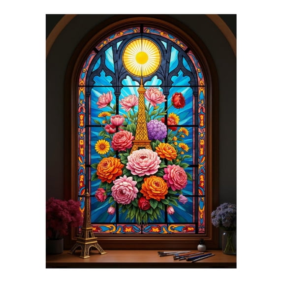 Diamond Art Kit for Adults, Stained Glass Floral Tower Display Diamond Painting for Adults Beginners, 5D DIY Diamond Art Painting Kits, Colorful Diamond Painting Craft for Home Decor 12x16