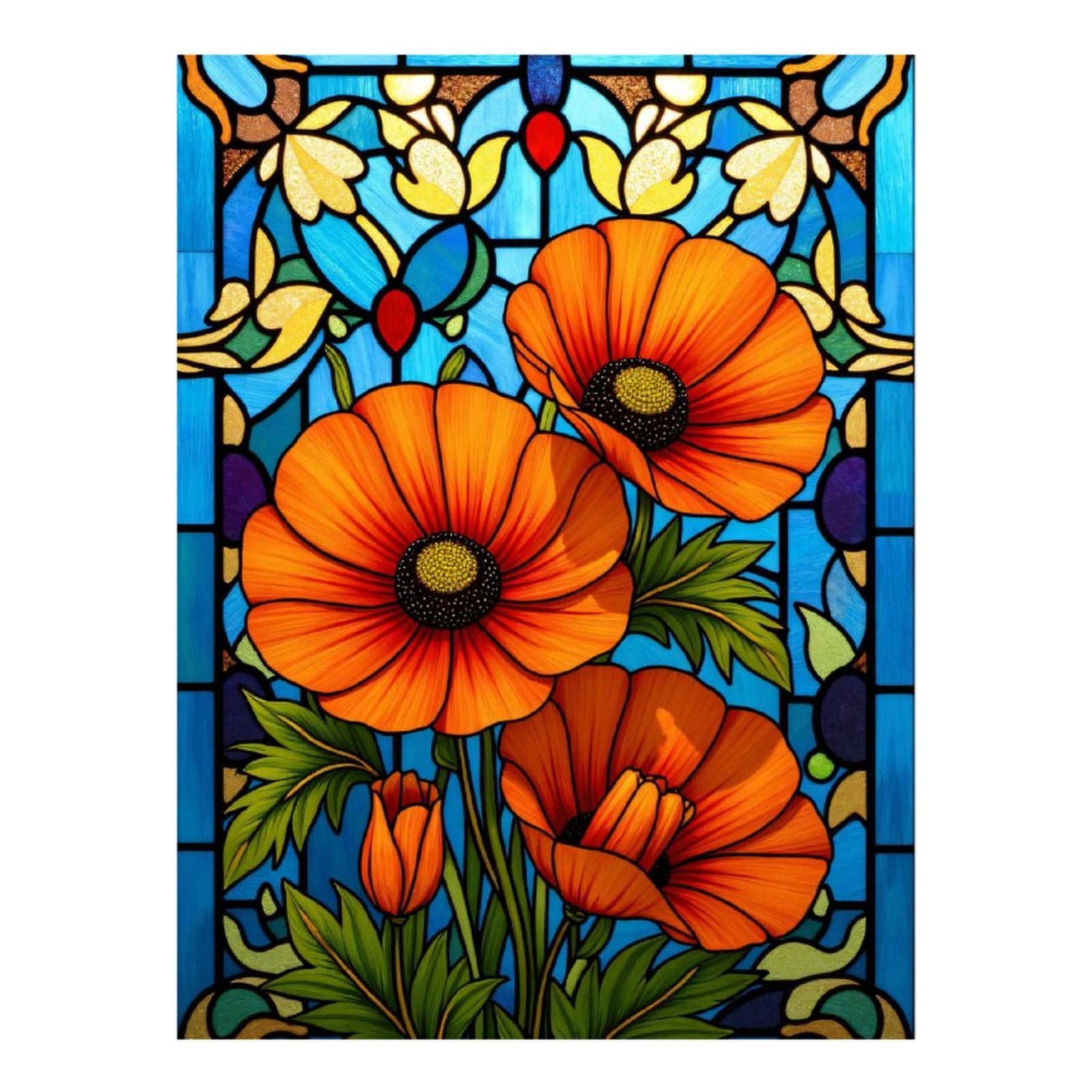 Diamond Art Kit for Adults, Stained Glass Floral Vibrant Window Diamond Painting for Adults Beginners, DIY Diamond Art Painting Kits, 5D Diamond Painting Crafts for Home Decor 12x16 Frameless