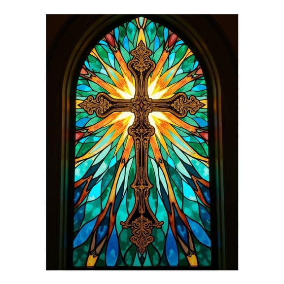 Diamond Art Kit for Adults, Stained Glass Illuminated Cross Diamond Painting for Adults Beginners, 5D DIY Diamond Art Painting Kits, Colorful Diamond Painting Craft for Home Decor 12x16