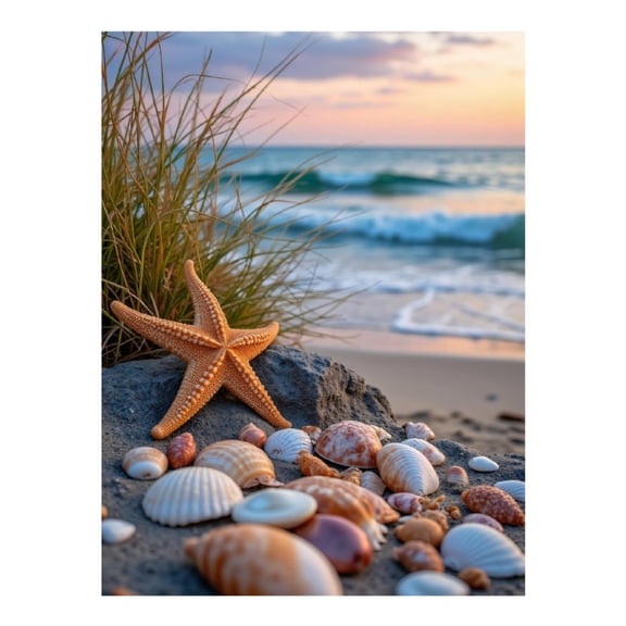 Diamond Art Kit for Adults, Starfish Seashells Beach Sunset Diamond Painting for Adults Beginners, DIY Diamond Art Painting Kits, 5D Diamond Painting Crafts for Home Decor 12x16 Frameless