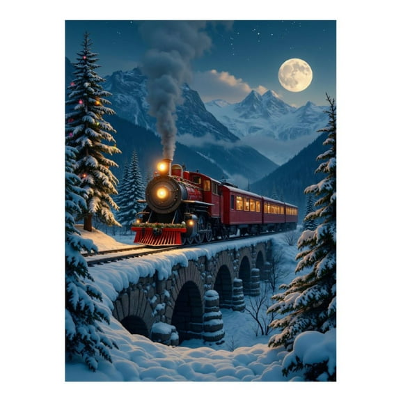 Diamond Art Kit for Adults, Steam Train Winter Night Moonlit Scene Diamond Painting for Adults Beginners, 5D DIY Diamond Art Painting Kits, Colorful Diamond Painting Craft for Home Decor 12x16
