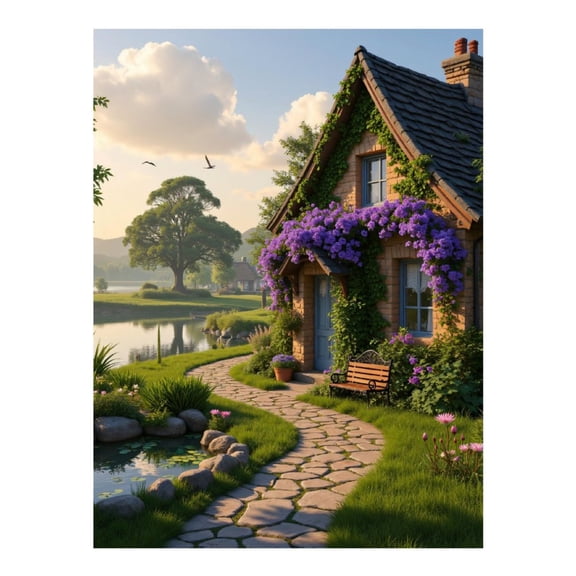 Diamond Art Kit for Adults, Stone Path Cottage Scenic View Diamond Painting for Adults Beginners, 5D DIY Diamond Art Painting Kits, Colorful Diamond Painting Craft for Home Decor 12x16