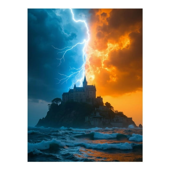 Diamond Art Kit for Adults, Stormy Castle Lightning Sunset Waves Diamond Painting for Adults Beginners, 5D DIY Diamond Art Painting Kits, Colorful Diamond Painting Craft for Home Decor 12x16