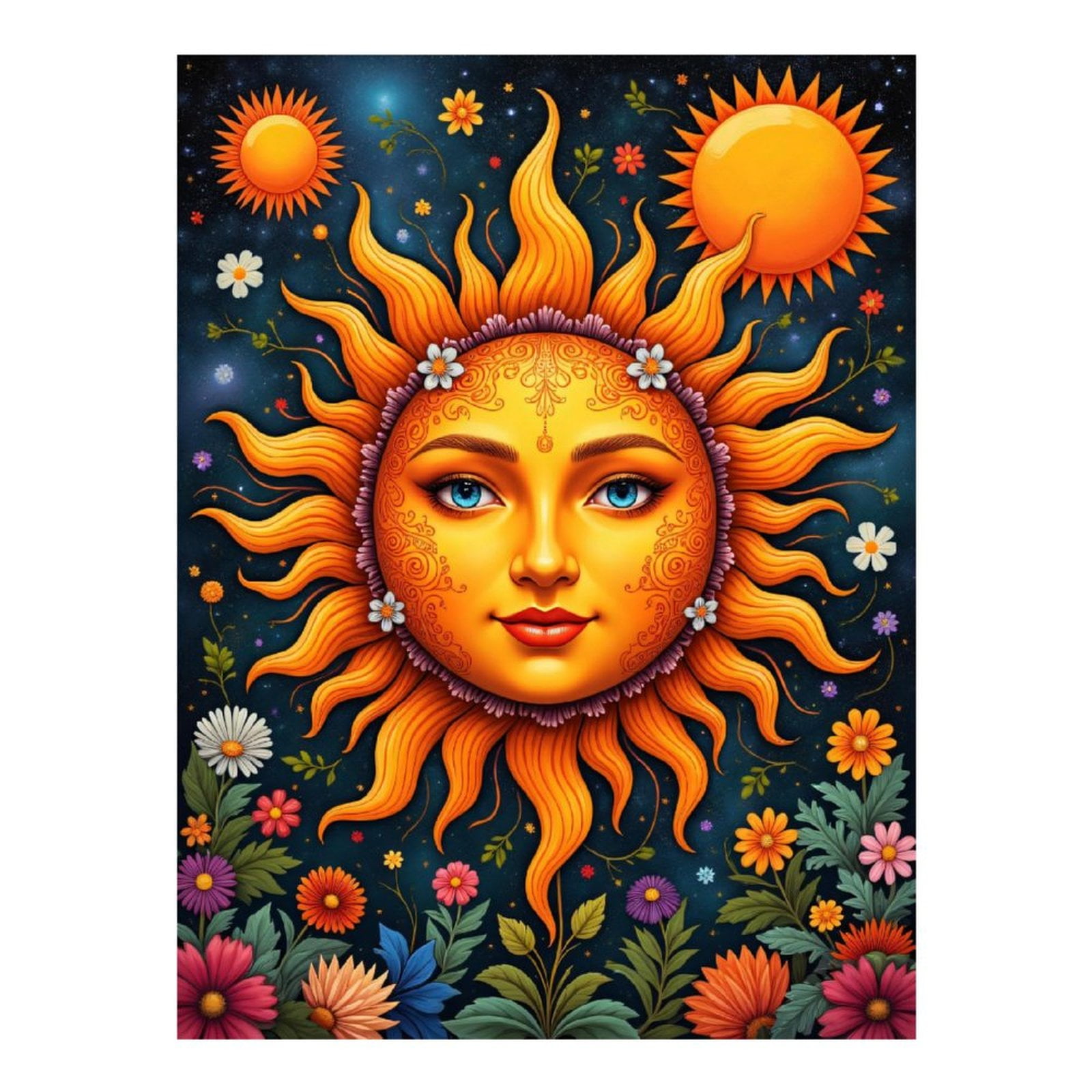 Diamond Art Kit for Adults, Sun Face Floral Art Night Sky Diamond Painting for Adults Beginners, 5D DIY Diamond Art Painting Kits, Colorful Diamond Painting Craft for Home Decor 12x16
