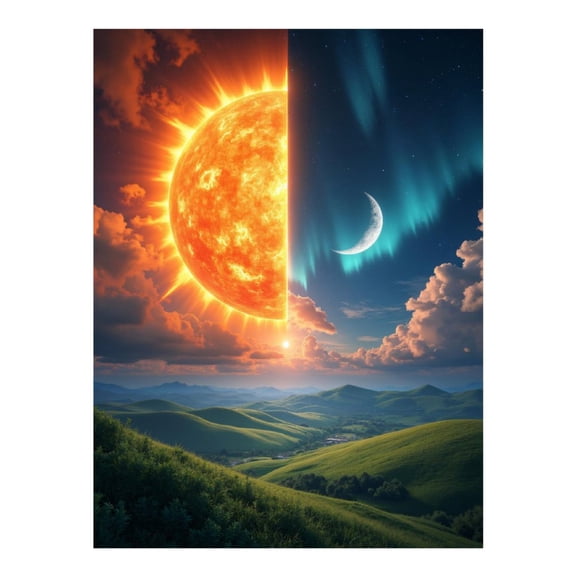 Diamond Art Kit for Adults, Sun Moon Contrast Over Hills Diamond Painting for Adults Beginners, 5D DIY Diamond Art Painting Kits, Colorful Diamond Painting Craft for Home Decor 12x16