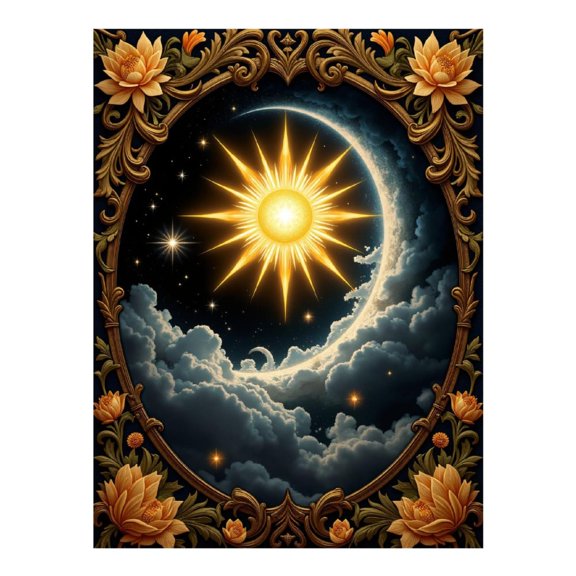 Diamond Art Kit for Adults, Sun Moon Stars Floral Frame Diamond Painting for Adults Beginners, 5D DIY Diamond Art Painting Kits, Colorful Diamond Painting Craft for Home Decor 12x16