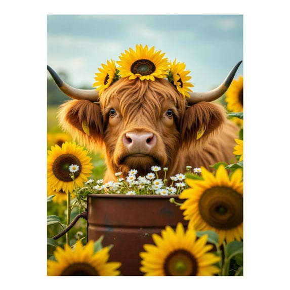 Diamond Art Kit for Adults, Sunflower Cow Charm Blossoms Diamond Painting for Adults Beginners, DIY Diamond Art Painting Kits, 5D Diamond Painting Crafts for Home Decor 12x16 Frameless