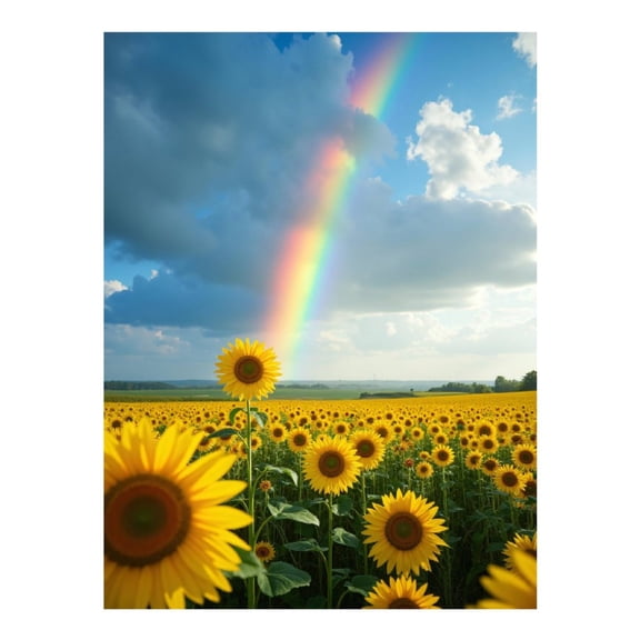 Diamond Art Kit for Adults, Sunflower Field Under Vibrant Rainbow Diamond Painting for Adults Beginners, 5D DIY Diamond Art Painting Kits, Colorful Diamond Painting Craft for Home Decor 12x16