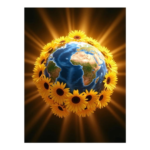 Diamond Art Kit for Adults, Sunflowers Earth Radiant Globe Diamond Painting for Adults Beginners, 5D DIY Diamond Art Painting Kits, Colorful Diamond Painting Craft for Home Decor 12x16